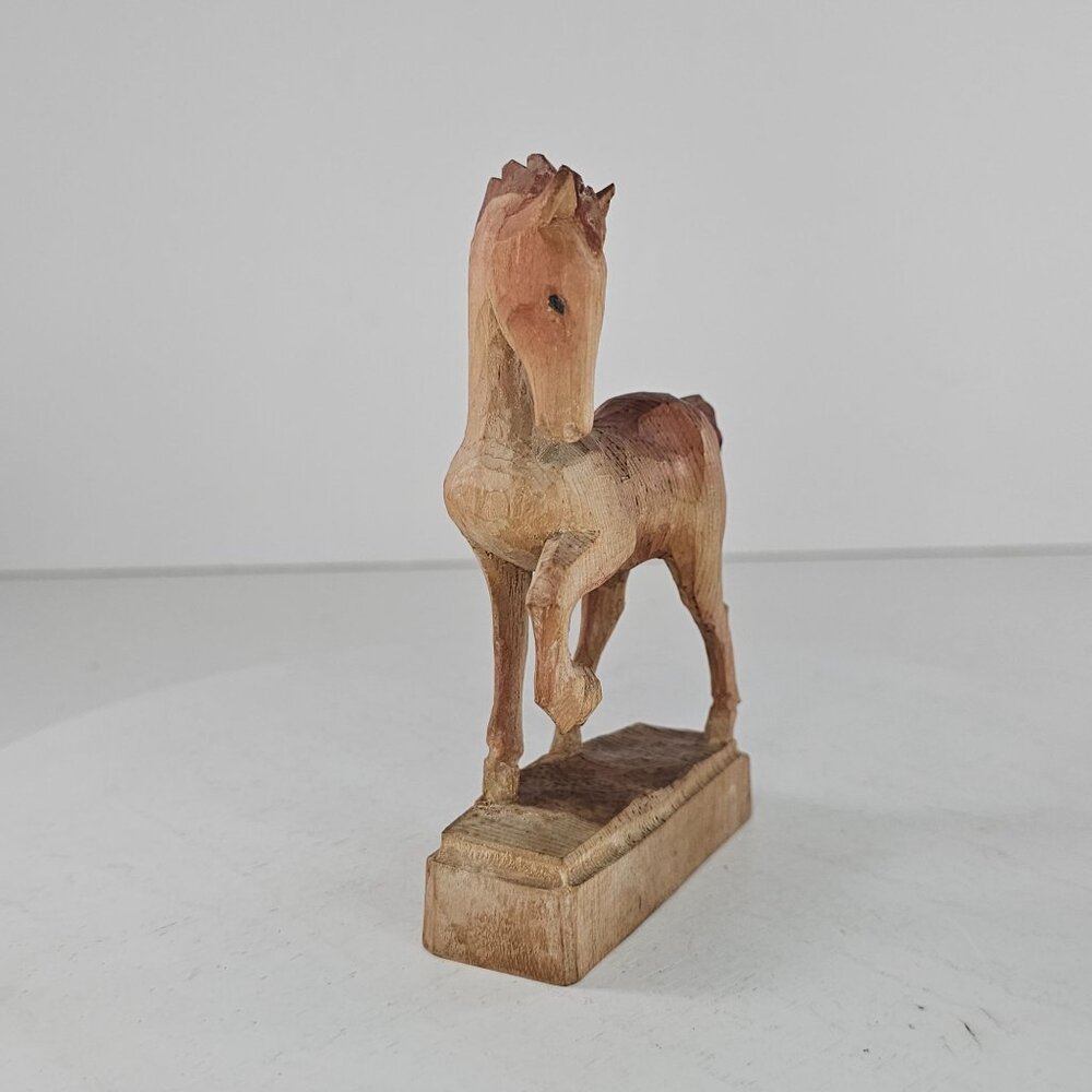 Hand-Carved Wooden Horse Figurine On Base Folk Art *Repaired* - Picture 3 of 9